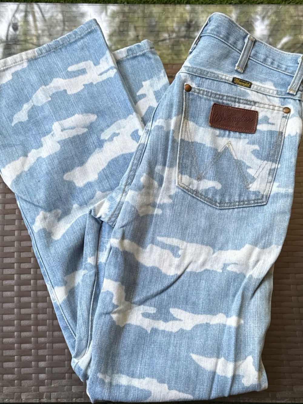 Wrangler Light Blue & White Camouflage Straight Jeans